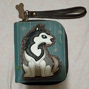 Chala Teal and Gray Husky Wallet with Wristlet
